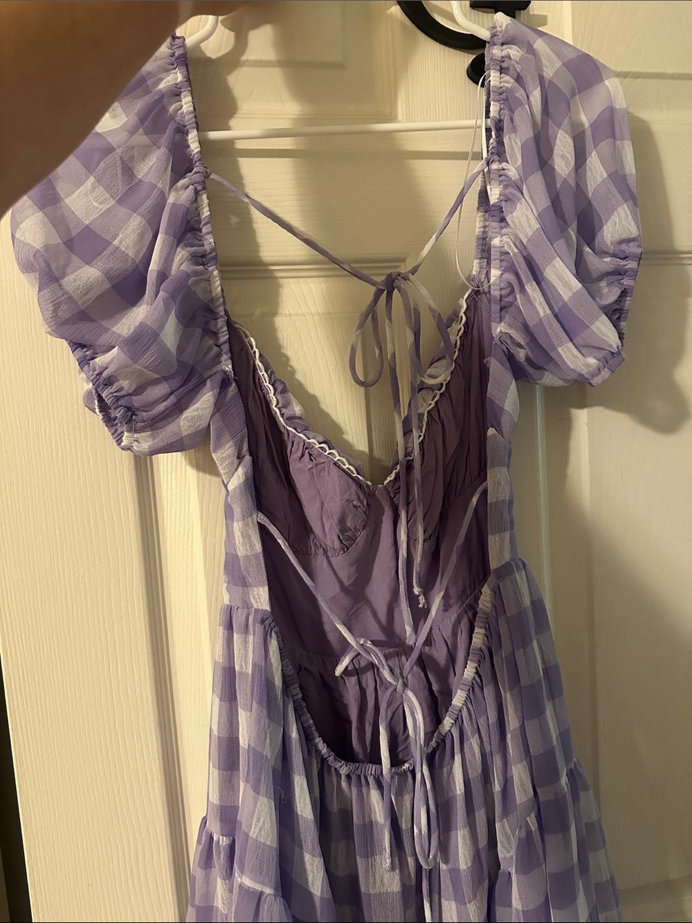 Princess Polly Lavender Gingham Puff-Sleeve Tiered Dress - Picture 3 of 4